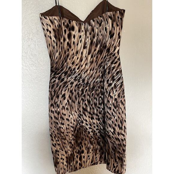 David Meister Strapless Sheath Mini Silk Dress Leopard Print 4/6 Mob Wife - Picture 3 of 7